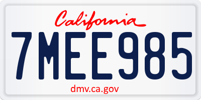 CA license plate 7MEE985