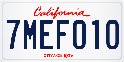 CA license plate 7MEF010
