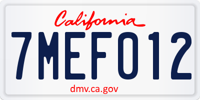 CA license plate 7MEF012