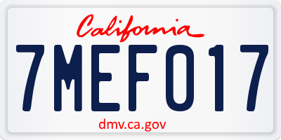 CA license plate 7MEF017