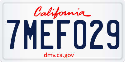 CA license plate 7MEF029