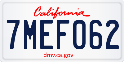 CA license plate 7MEF062