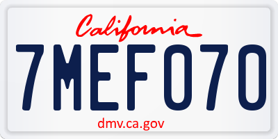 CA license plate 7MEF070