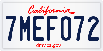 CA license plate 7MEF072