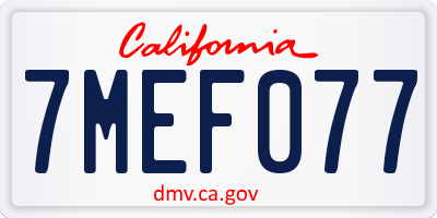 CA license plate 7MEF077