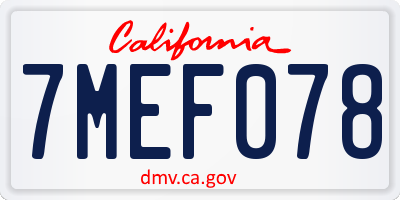 CA license plate 7MEF078