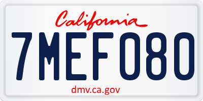 CA license plate 7MEF080