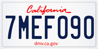 CA license plate 7MEF090