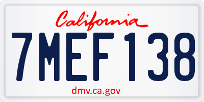 CA license plate 7MEF138