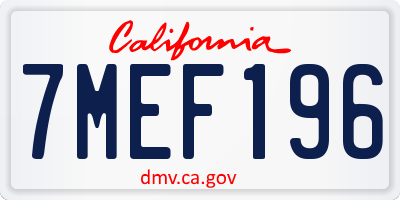 CA license plate 7MEF196