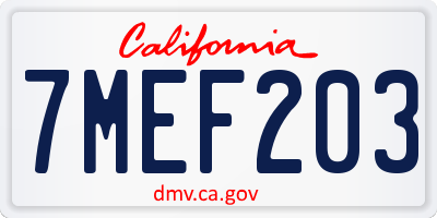 CA license plate 7MEF203