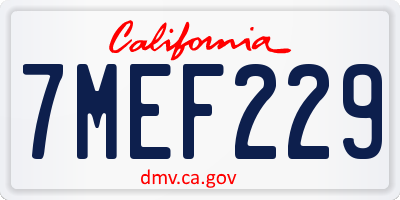 CA license plate 7MEF229