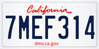 CA license plate 7MEF314