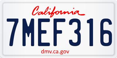 CA license plate 7MEF316