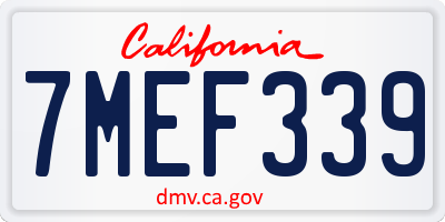 CA license plate 7MEF339