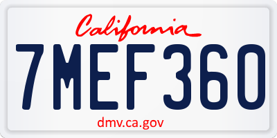 CA license plate 7MEF360