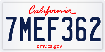 CA license plate 7MEF362