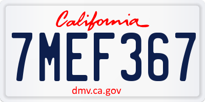 CA license plate 7MEF367