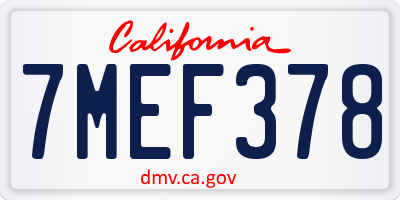 CA license plate 7MEF378