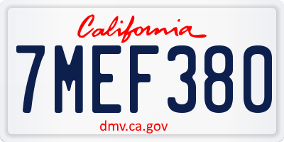 CA license plate 7MEF380