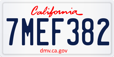 CA license plate 7MEF382