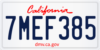 CA license plate 7MEF385