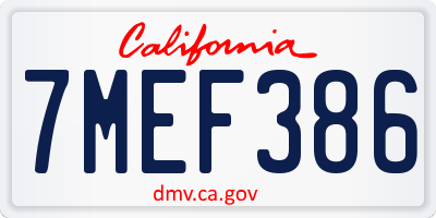 CA license plate 7MEF386