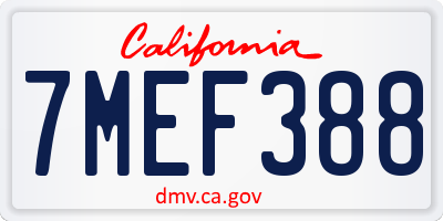 CA license plate 7MEF388