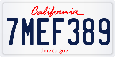 CA license plate 7MEF389