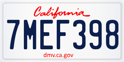 CA license plate 7MEF398