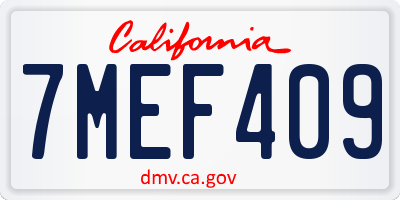 CA license plate 7MEF409