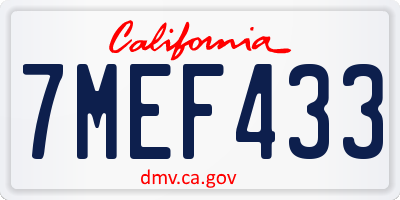CA license plate 7MEF433