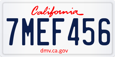 CA license plate 7MEF456