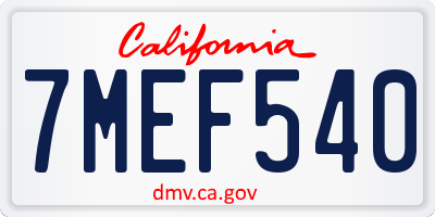 CA license plate 7MEF540