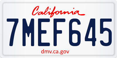 CA license plate 7MEF645