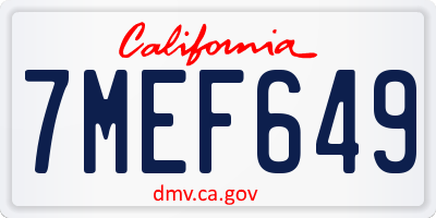 CA license plate 7MEF649