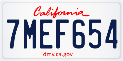 CA license plate 7MEF654