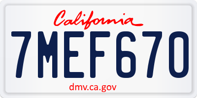 CA license plate 7MEF670