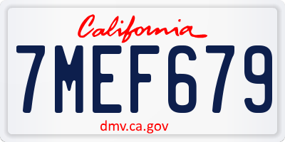 CA license plate 7MEF679