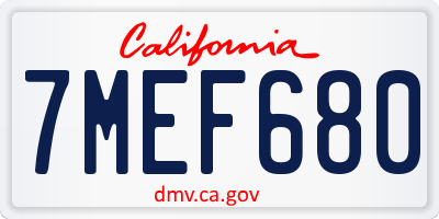 CA license plate 7MEF680