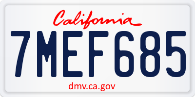 CA license plate 7MEF685
