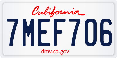 CA license plate 7MEF706