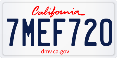 CA license plate 7MEF720