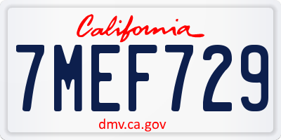 CA license plate 7MEF729