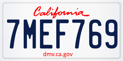 CA license plate 7MEF769