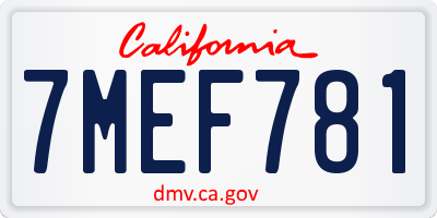 CA license plate 7MEF781
