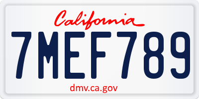 CA license plate 7MEF789