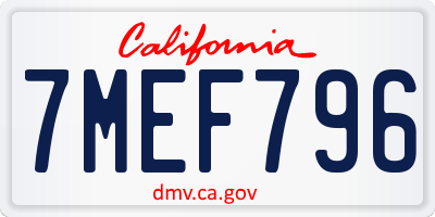 CA license plate 7MEF796