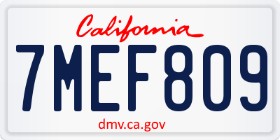 CA license plate 7MEF809