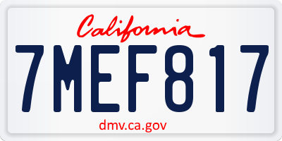 CA license plate 7MEF817